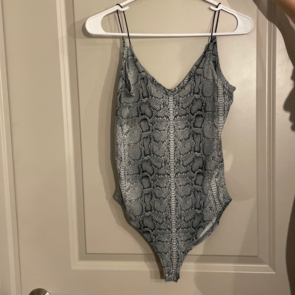 Gray snakeskin bodysuit